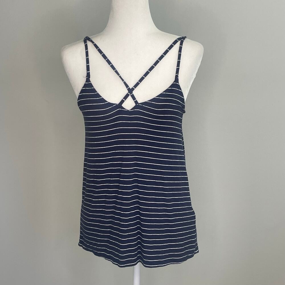 Hollister Navy & White Striped Crisscross Strap Tank Top Size Small